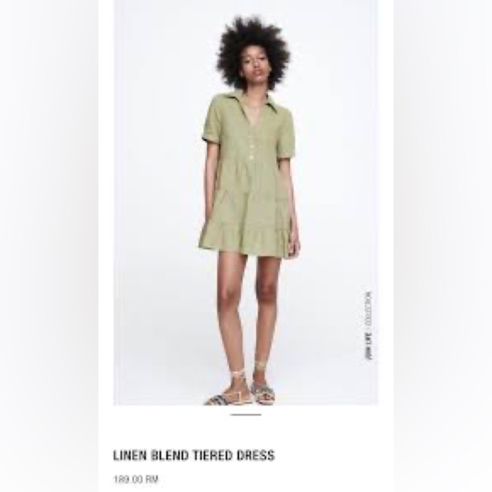 ZARA NWT linen Blend Green Dress size small - Picture 5 of 6